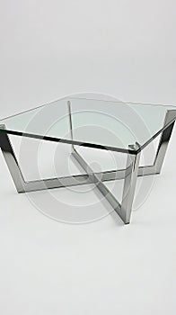 Glass table with a silver frame