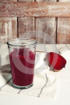 Glass of tasty beet smoothie