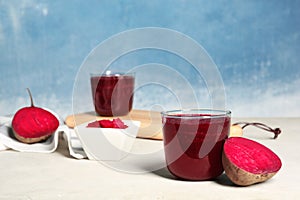 Glass of tasty beet smoothie