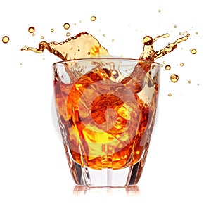 Glass of tasty Manhattan cocktail with splashes