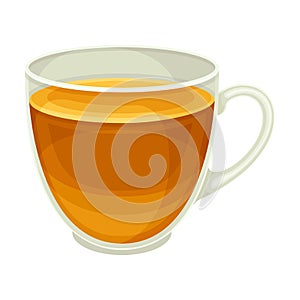 Glass Tea Cup with Hot Aromatic Beverage Poured with Boiling Water for Brewing Closeup Vector Illustration