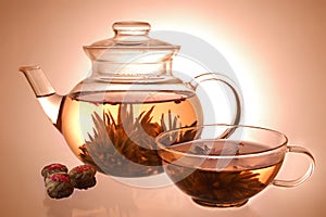 Glass teapot and cup