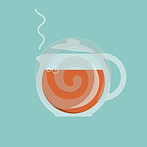 Glass teapot with hot tea icon