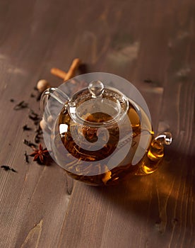 Glass teapot with tea