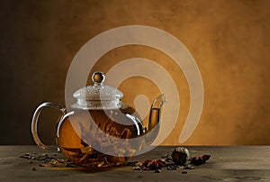 Glass teapot with  tea