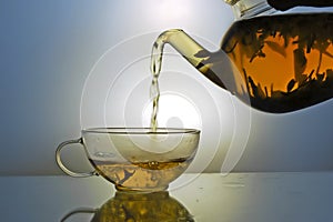 Glass teapot and tea cup