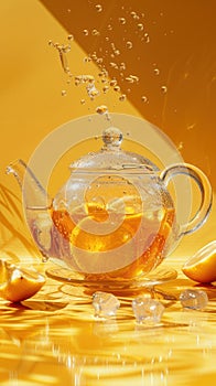 Glass Teapot With Water and Lemon Slices