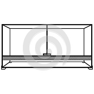 Glass terrarium, paludarium with ventilation grille and glass doors. Terrarium Contour lines drawn, drawing
