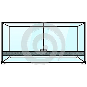 Glass terrarium, paludarium with ventilation grille and glass doors. Terrarium illustration graphic