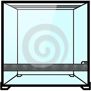 Glass terrarium, paludarium with ventilation grille and glass doors. Terrarium illustration graphic