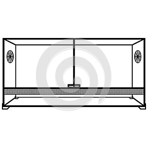 Glass terrarium, paludarium with ventilation rosettes and glass doors. Terrarium Contour lines drawn, drawing