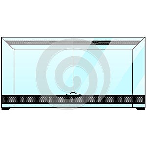 Glass terrarium, paludarium with ventilation rosettes and glass doors. Terrarium illustration graphic