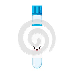 Glass test tube or flack with lid and sticker for inscription emoji icon isolated on white background.