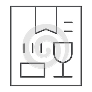 Glass thin line icon, cargo and package, fragile sign, vector graphics, a linear pattern on a white background.