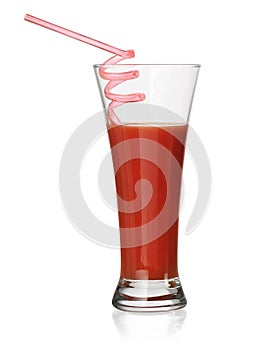 Glass of tomato juice isolated on white