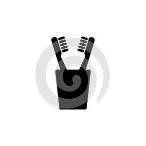 Glass with Toothbrushes Flat Vector Icon