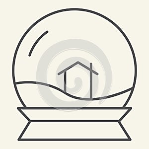 Glass toy ball thin line icon. Snowglobe with house inside outline style pictogram on white background. Crystal snow