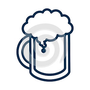 Glass transparent beer mug icon with curly foam on top. Outline thin line vector illustration. Editable stroke