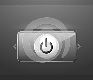 Glass transparent effect power start button, on off icon, vector UI or app symbol design