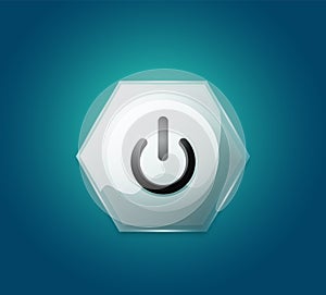 Glass transparent effect power start button, on off icon, vector UI or app symbol design