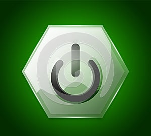 Glass transparent effect power start button, on off icon, vector UI or app symbol design