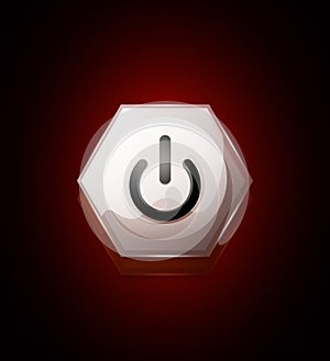 Glass transparent effect power start button, on off icon, vector UI or app symbol design