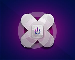 Glass transparent effect power start button, on off icon, vector UI or app symbol design