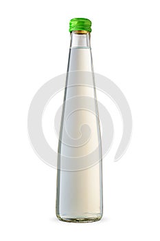 Glass transparent low alcohol drink bottle isolated on a white