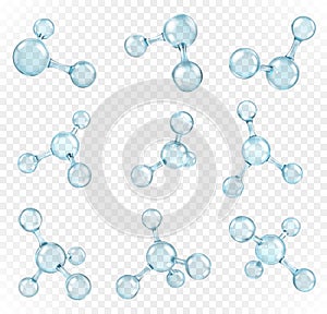 Glass transparent molecules model. Reflective and refractive abstract molecular shape isolated on transparent background photo