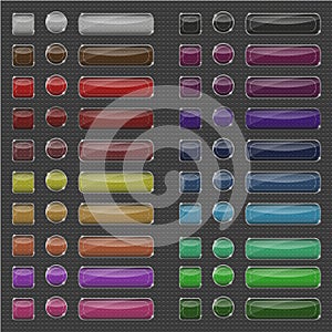 Glass transparent shiny buttons set