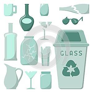Glass trash icons set
