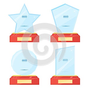 Glass trophy plaque awards vector set. Vector illustration in flat style.