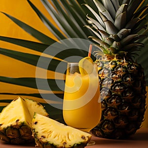 A glass of tropical juice with pineapple