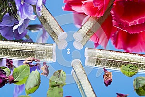 Glass tubes with homeopathy globules