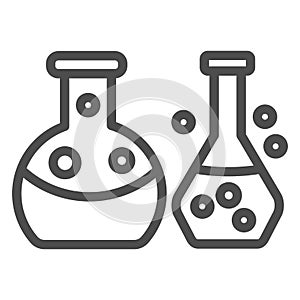 Glass tubes for test line icon. Laboratory glassware, chemical flasks symbol, outline style pictogram on white