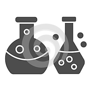 Glass tubes for test solid icon. Laboratory glassware, chemical flasks symbol, glyph style pictogram on white background