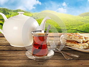 Glass of Turkish tea, natural background