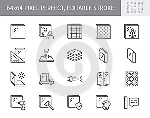 Glass types line icons. Vector illustration include icon - ferroglass, reinforced, frosted, privacy, strained, tempered