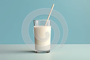 A Glass Of Unsweetened Almond Milk With A Straw