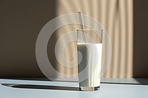 A Glass Of Unsweetened Almond Milk With A Straw Generative Ai