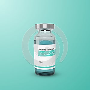 Glass vaccine bottle. Vaccination medicine global programm. Vector illustration