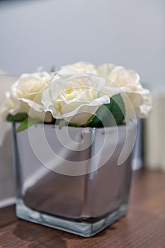 Glass Vase of Cream Silk Roses