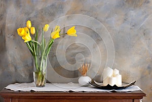 Glass vase with tulips
