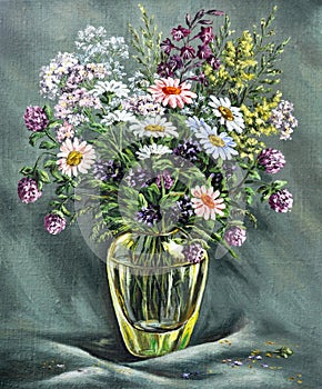 Glass vase with wild flowers