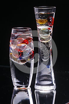 Glass vases on black