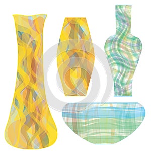 Glass vases in striped colorful design