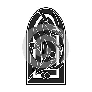 Glass vector black icon. Vector illustration glass window on white background. Isolated black illustration icon of window church