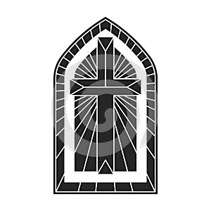 Glass vector black icon. Vector illustration glass window on white background. Isolated black illustration icon of window church