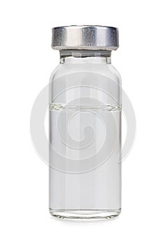 Glass vial medical close-up isolated on a white background. photo