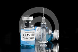 Glass vials labelled with COVID-19 text